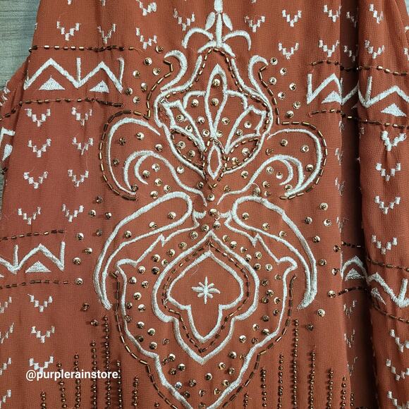 Forever 21 Chiffon Slip Dress L Embellished Beaded Boho Western Southwestern NWT - Picture 2 of 9